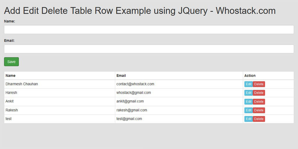 JQuery - Add Edit & Delete HTML Table Row Example